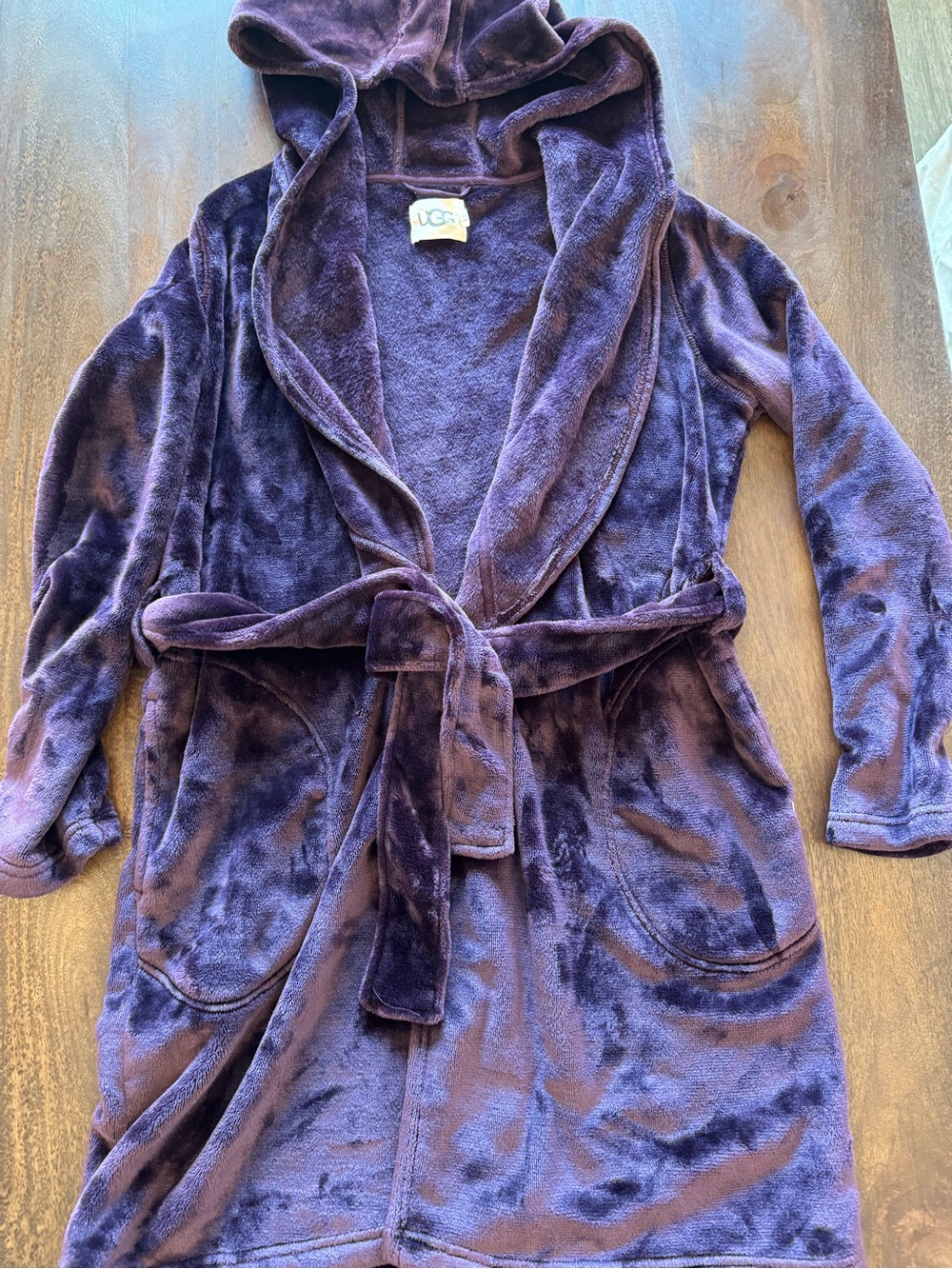 UGG Plush Hooded Robe Coat in Deep Purple